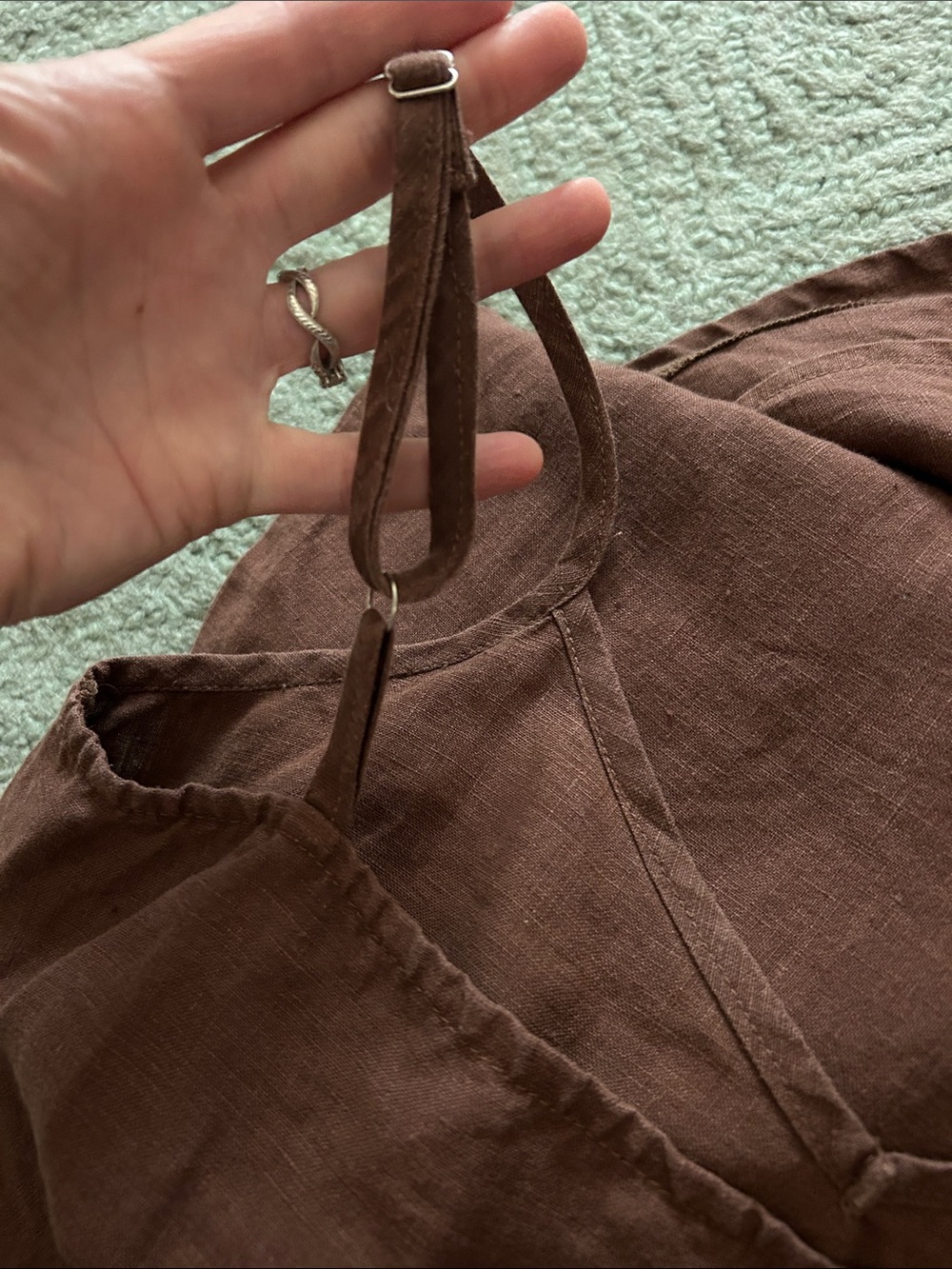 Brown Linen Slip Dress with Adjustable Straps - Picture 2 of 4
